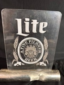 lot 456 image: Vintage Miller Lite Acrylic Light Up Bar Sign - Melted Base, Lights on the Bottom only