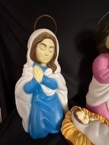 lot 472 image: Vintage Empire Lighted Nativity Blow Mold Set with Mary, Joesph, and Jesus