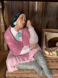 lot 494 image: Vintage Ceramic Figure of Native American Woman in Deep Thought