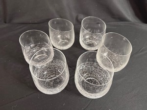 lot 378 image: Set of Six Stemless Crackled Glass Wine Glasses