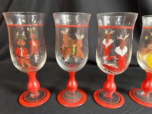 lot 381 image: Set of Seven Reindeer Painted Wine Glasses