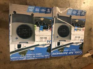 Lot of 2 Hessaire 1,300 CFM 2-Speed Portable Evaporative Cooler (Swamp Cooler) for 500 sq. ft. in Green Customer Returns See Pictures
