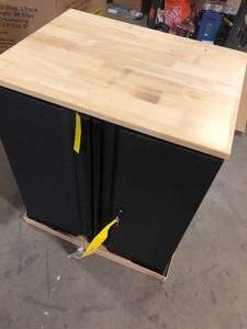 Husky Pro Duty Welded 20-Gauge Steel 2-Door Garage Base Cabinet in Black LINE-X (28 in. W x 33 in. H x 21.5 in. D)  Customer Returns See Pictures