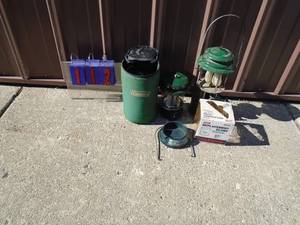 lot 112 image: Qty of 2 Coleman lanterns. 1 in case. As shown.