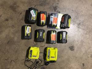 Lot of Assorted Ryobi Batteries and Chargers Various Sizes and Conditions   Customer Returns See Pictures