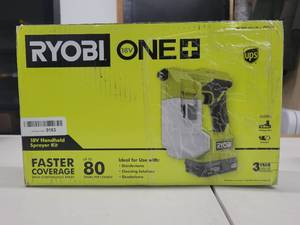 lot 44 image: RYOBI PSP01K ONE 18V Cordless Handheld Sprayer Kit with (1) 1.5 Ah Battery and Charger - Used (May Have to be Flushed) Works