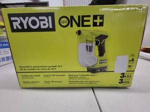 lot 45 image: RYOBI PSP01K ONE 18V Cordless Handheld Sprayer Kit with (1) 1.5 Ah Battery and Charger - Used (May Have to be Flushed) Works.