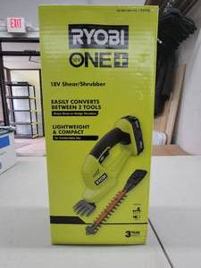 lot 52 image: RYOBI ONE 18-Volt Lithium-Ion Cordless Grass Shear and Shrubber Trimmer - 1.3 Ah Battery and Charger Included - NEW, WORKS