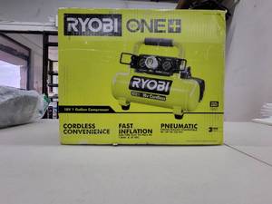 lot 93 image: RYOBI ONE 1 Gal. 120 PSI Portable 18V Horizontal Air Compressor ( 0.5 CFM at 90 PSI ) (Tool Only), NEW, Works