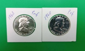 lot 5 image: Two Ben Franklin Silver Half Dollar Proofs