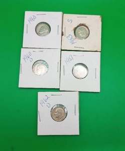 lot 46 image: Five Pre 1964 Silver Dimes