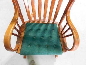 lot 2 image: Solid wood rocking chair with upholstered seat