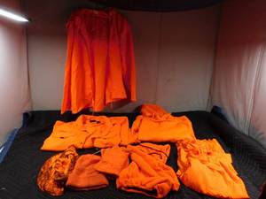 lot 172 image: Orange Jacket, long sleeve T-shirts, hoodie and hats