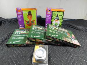 lot 74 image: 2) 3ft LED lighted holiday inflatables, 3 sets of 100 multi-color string indooroutdoor lights and mechanical timer