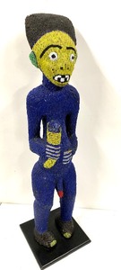 lot 17 image: LARGE Old Bamileke Beaded Male Fertility Figure - Cameroon