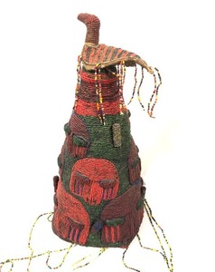 lot 22 image: Old Yoruba Ceremonial Beaded Crown Headdress 