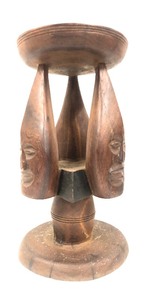lot 36 image: Mid Century Carved African Stool or Table wFaces 