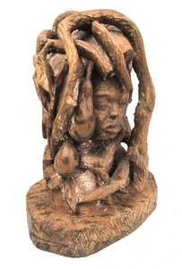 lot 38 image: Impressively Carved Heavy African Tree Sculpture wFaces