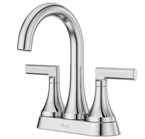lot 12 image: Pfister Vedra 4 in. Centerset Double Handle High Arc Bathroom Faucet with Drain Kit Included in Polished Chrome