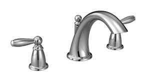lot 19 image: MOEN Brantford 2-Handle Deck-Mount Roman Tub Faucet Trim Kit in Chrome (Valve Not Included) - READ