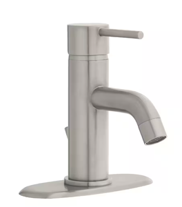lot 43 image: Glacier Bay Modern Single Hole Single-Handle Low-Arc Bathroom Faucet in Brushed Nickel