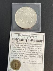 1922 US SILVER PEACE DOLLAR WITH CERTIFICATION
