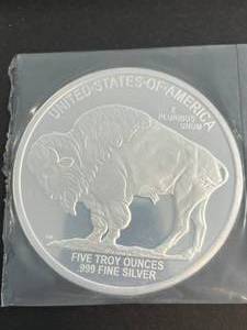 5 TROY OZ .999 FINE SILVER INDIAN BUFFALO ROUND