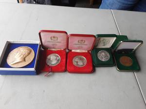 One Dollar Ike Paper Weight, 1973 Proof Set, 1943 Steel Cent Set, Assorted US Coins & Gold Plated Coins