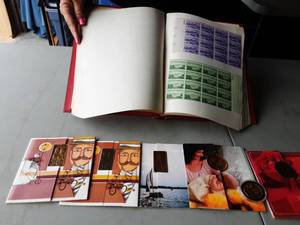 Stamp Album With Lots Of Uncancelled Stamps From One To Three Cent Values & 6-Mothers Day & Fathers Day Tokens