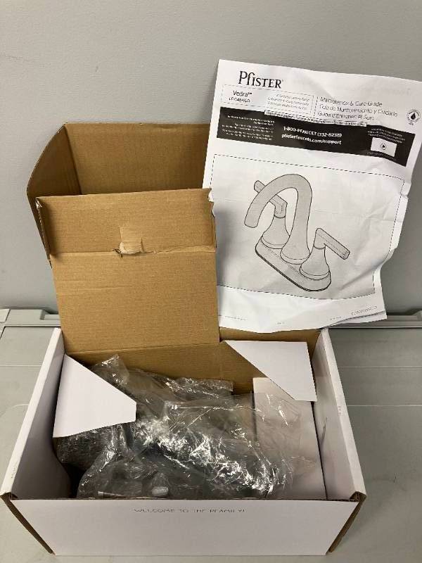 Pfister Vedra 4 in. Centerset Double Handle High Arc Bathroom Faucet with Drain Kit Included in Polished Chrome