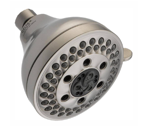Delta 5-Spray Pattern Wall Mount Fixed Shower Head with H2Okinetic in Stainless