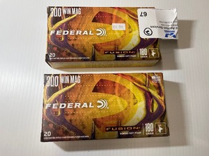 lot 67 image: (2) Federal Fusion Rifle Ammo 300 WIN MAG 180 Grain  20 Round
