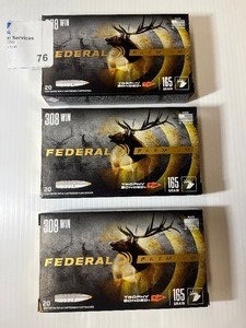 lot 76 image: (3) Federal Premium Trophy Bonded Tip 308 Win 180 Grain - 20 rounds
