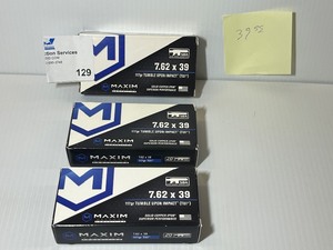 lot 129 image: (3) Maxim 7.62x39mm Tumble Upon Impact (TUI) - 117gr Ammo-20 rounds