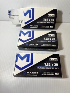 lot 131 image: (3) Maxim 7.62x39mm Tumble Upon Impact (TUI) - 117gr Ammo
