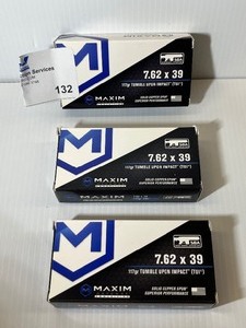 lot 132 image: (3) Maxim 7.62x39mm Tumble Upon Impact (TUI) - 117gr AMMO
