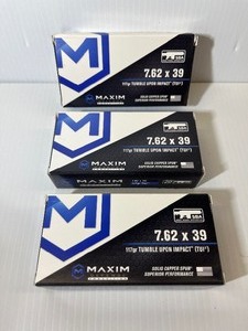 lot 153 image: (3) Maxim 7.62x39mm Tumble Upon Impact (TUI) - 117gr AMMO