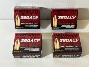 lot 156 image: (4) Fort Scott Munitions 380ACP 95GR Tumble Upon Impact (TUI), 20 Rounds