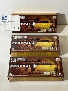 lot 181 image: (3) FEDERAL Fusion Rifle 300 BLK 150 Grain Bonded Soft Point - 20 round