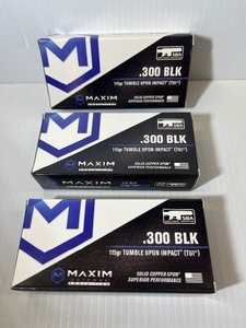 lot 278 image: (3) Maxim Defense Ammunition Subsonic Tumble Upon Impact (TUI) - .300 BLK 190gr, 20 Rounds