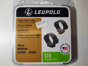 lot 407 image: Leupold Standard Rifle Scope Ring, 30mm, Medium, Silver, 52494