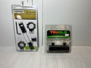 lot 599 image: TruGlo 34  1-piece adapter for scopes. Leupold Standard 2 pc base plus rings.