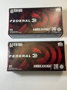 lot 743 image: (2) Federal American Eagle Pistol Cartridges, 44 REM MAG 240 GR JHP, 50 RDS