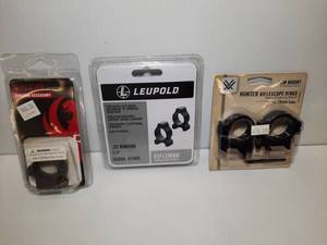 lot 1091 image: (3)&nbspRifle Accessories Ruger Scope Ring Assy, Leupold  Vertical Split Rings, Vortex Hunter Rifle Rings