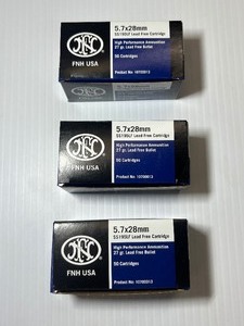 lot 1084 image: (3) FNH High Performance Ammunition, 5.7x28mm, SS195LF, 27 gr Lead Free Bullet, 50 cartridges