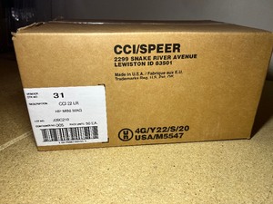 lot 1281 image: 1 Case of SpeerCCi 22 LR  MINI-MAG 36 GRAIN HP (5000 Rounds) 50 packs of 100 ea.