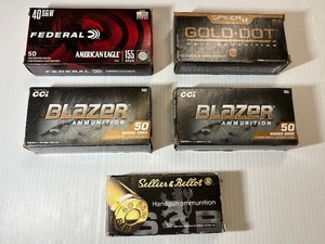 lot 1300 image: (5) Boxes of 40 S&W Ammunition Federal American Eagle, Sellier & Bellot Gold-Dot