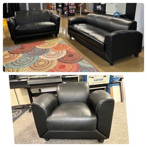 lot 673 image: 3 PC. Black Furniture Set Couch, Love Seat, Chair