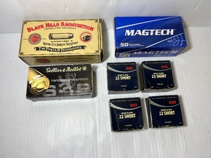 lot 1424 image: (7) boxes of Ammo Black Hills Ammunition, 50 RD MAGTECH (4) CCI 100 Cartridges, Noise Blank Sellier & Bellot 50 RDs.