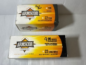 lot 1440 image: (2) Armscor Ammo Precision Pistol Cartridges 22 TCM 40 GR, 100 RD 22 LR 36 Gr High Velocity, HP, 9 boxes of 50 RDs each